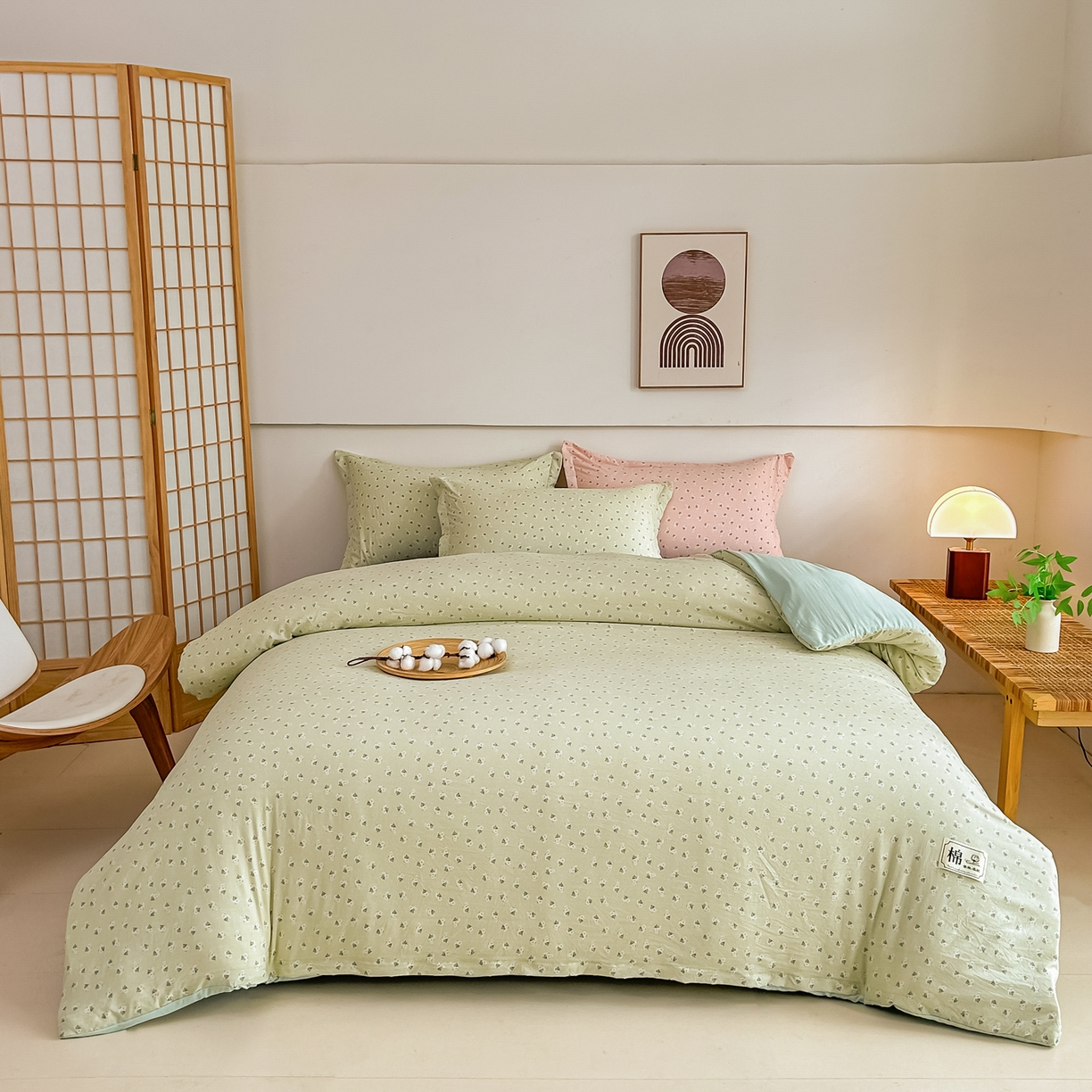 好欣怡家纺 2026新款A类新疆棉花被可拆洗无印风格子水洗棉棉花被芯冬被学生四季被 小雏菊-绿