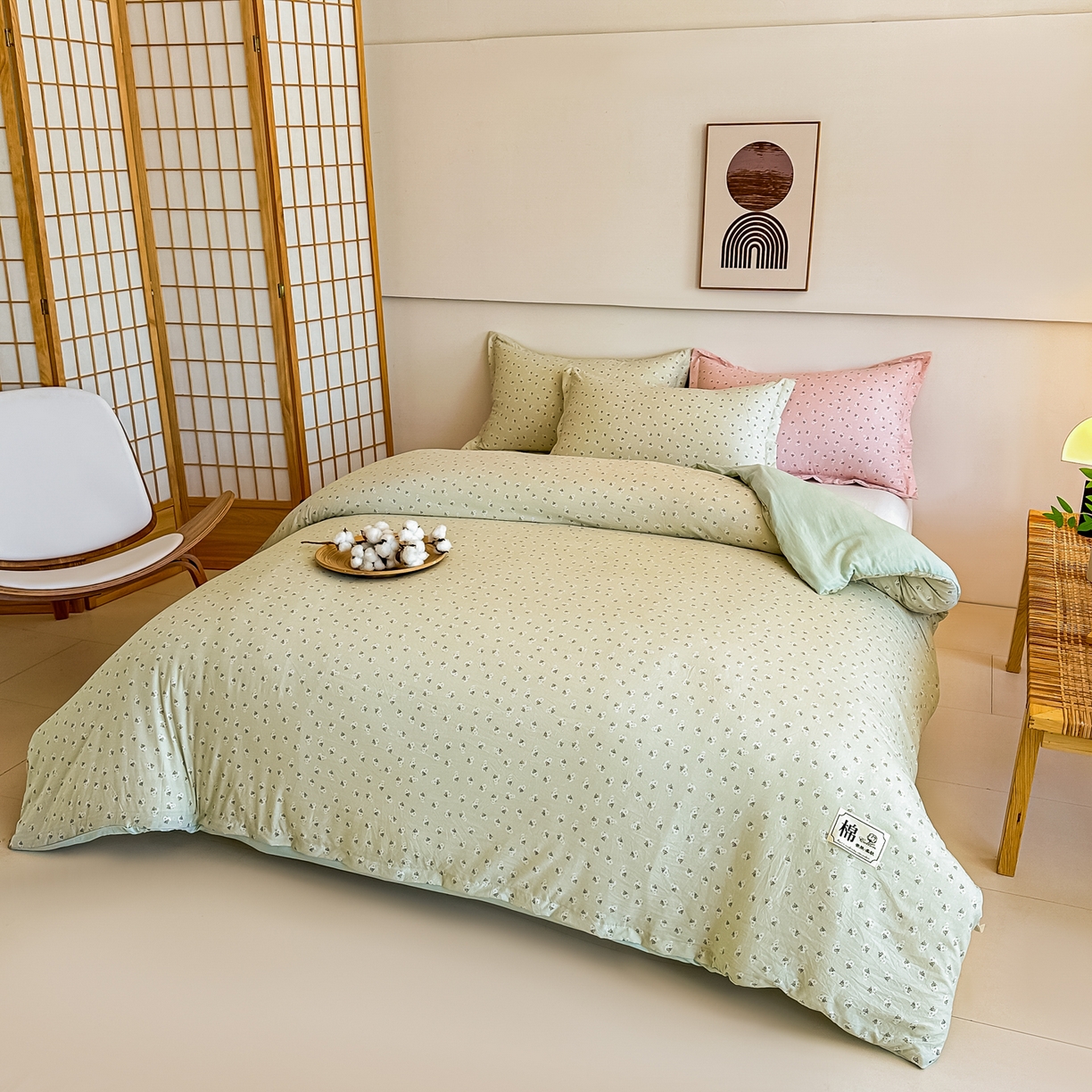91家纺网 家纺一手货源 找家纺 好欣怡家纺 2026新款A类新疆棉花被可拆洗无印风格子水洗棉棉花被芯冬被学生四季被 小雏菊-绿
