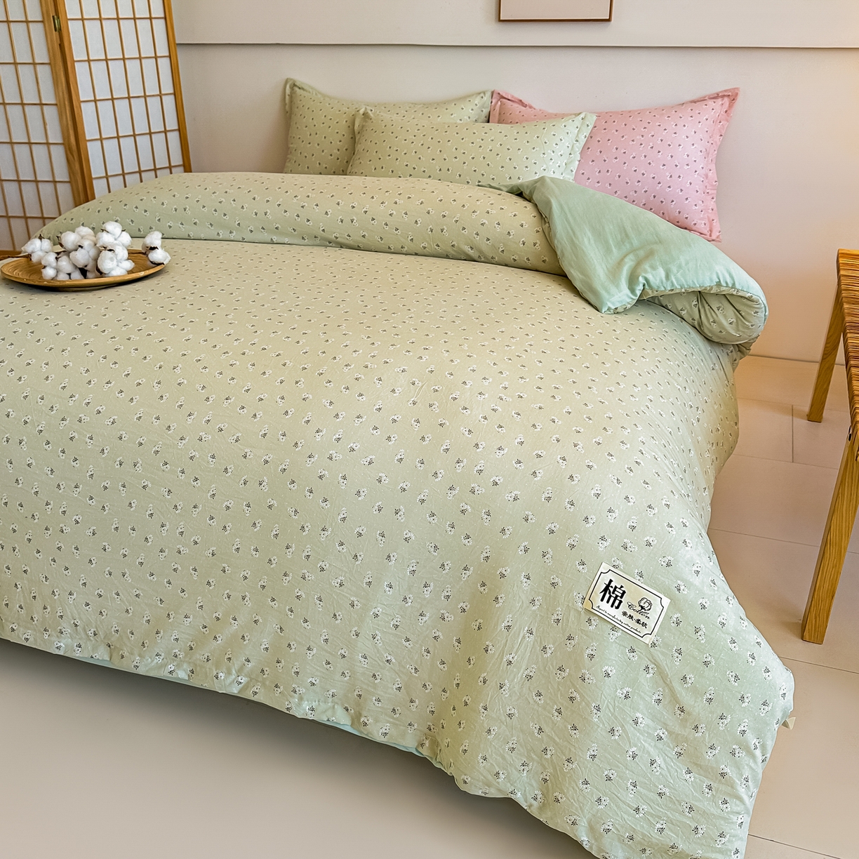 91家纺网 家纺一手货源 找家纺 好欣怡家纺 2026新款A类新疆棉花被可拆洗无印风格子水洗棉棉花被芯冬被学生四季被 小雏菊-绿
