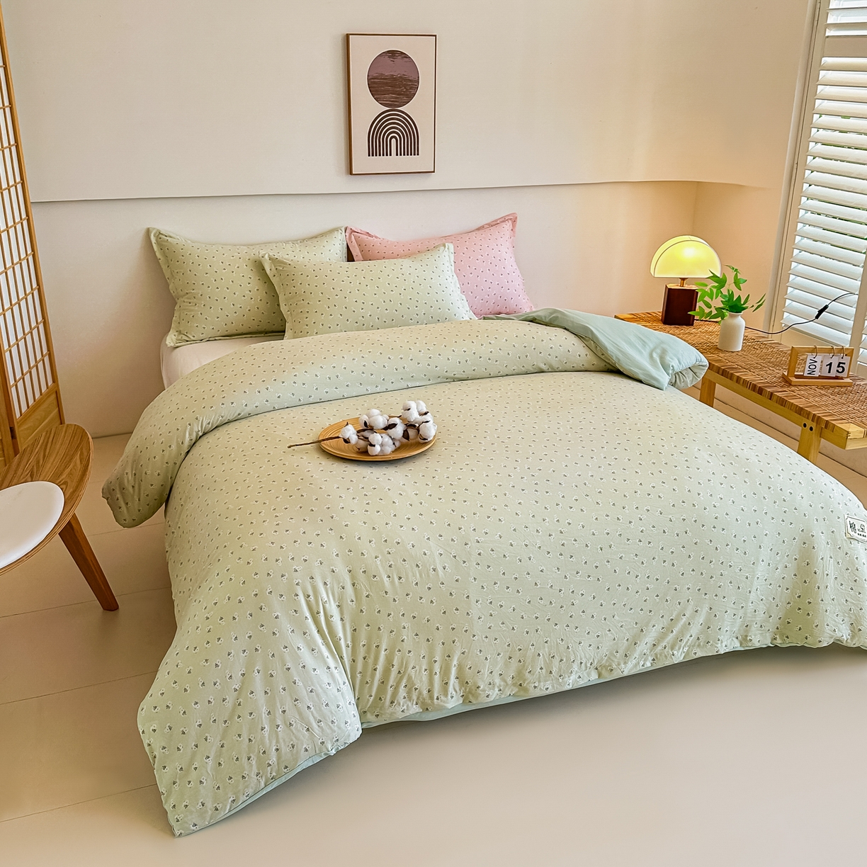 91家纺网 家纺一手货源 找家纺 好欣怡家纺 2026新款A类新疆棉花被可拆洗无印风格子水洗棉棉花被芯冬被学生四季被 小雏菊-绿