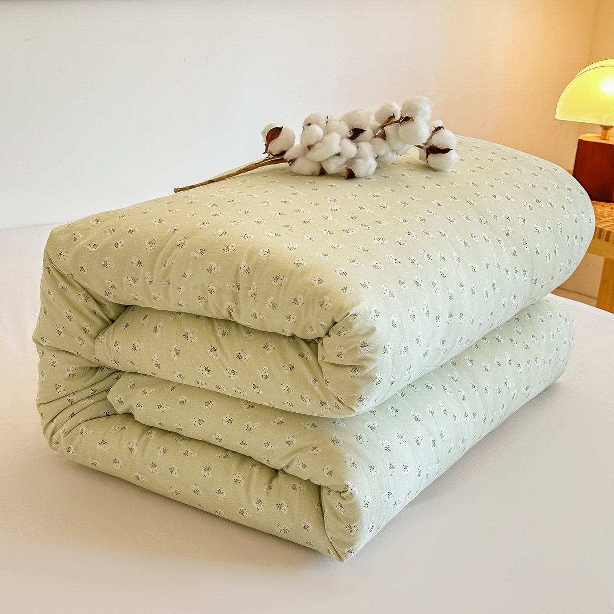 91家纺网 家纺一手货源 找家纺 好欣怡家纺 2026新款A类新疆棉花被可拆洗无印风格子水洗棉棉花被芯冬被学生四季被 小雏菊-绿