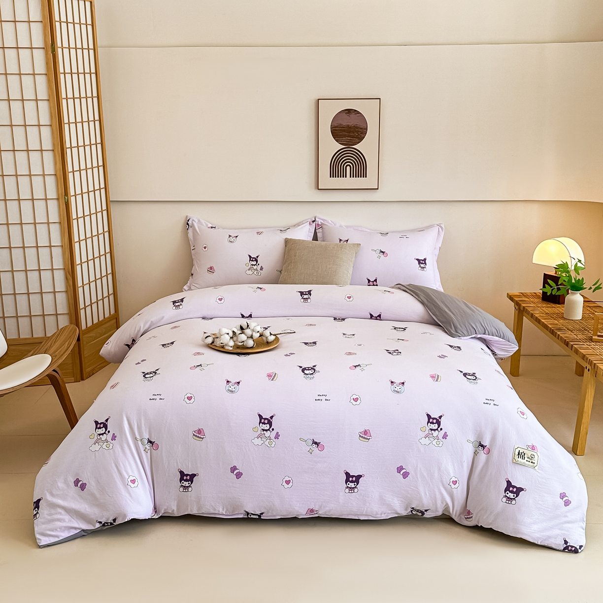 好欣怡家纺 2026新款A类新疆棉花被可拆洗无印风格子水洗棉棉花被芯冬被学生四季被 紫色库洛