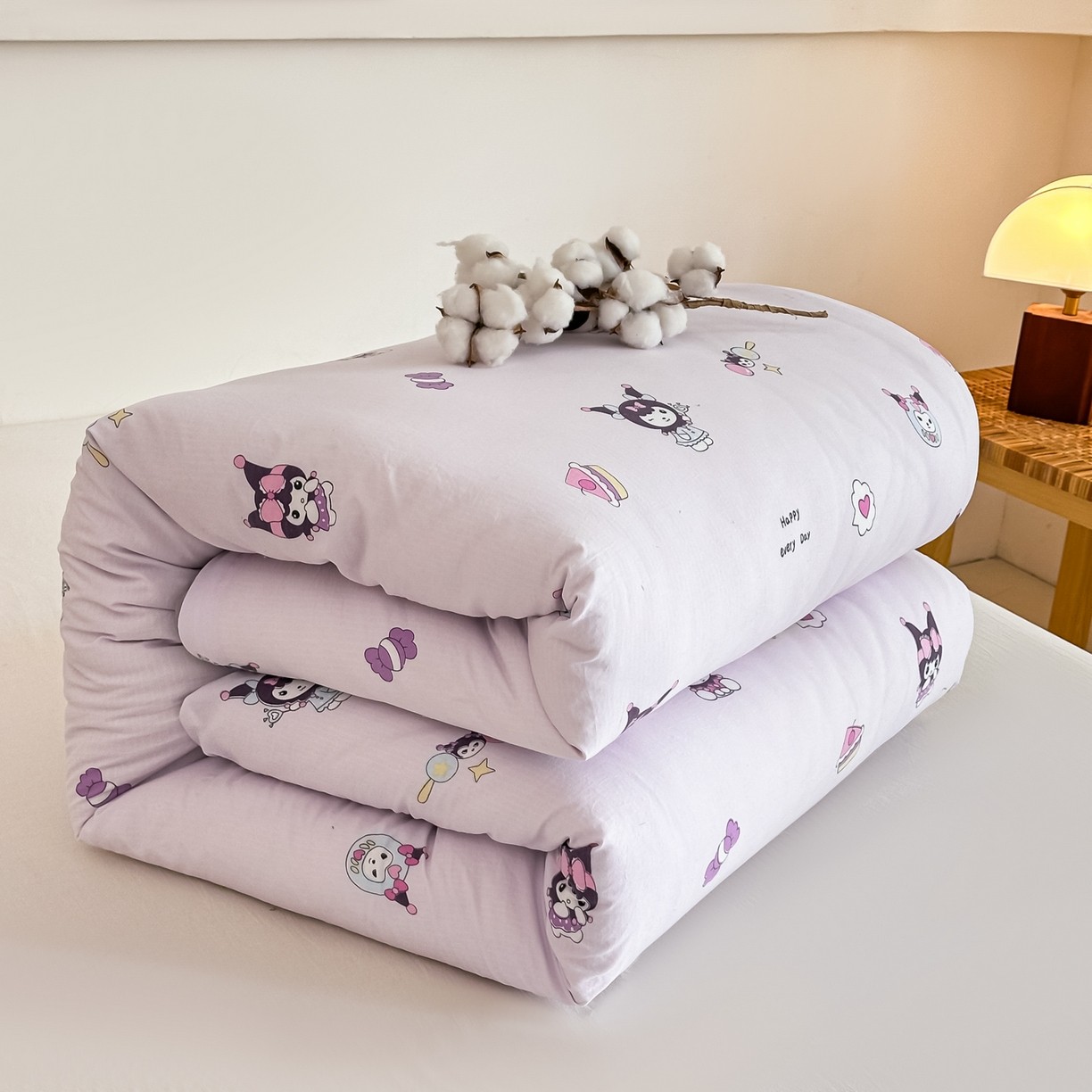 91家纺网 家纺一手货源 找家纺 好欣怡家纺 2026新款A类新疆棉花被可拆洗无印风格子水洗棉棉花被芯冬被学生四季被 紫色库洛