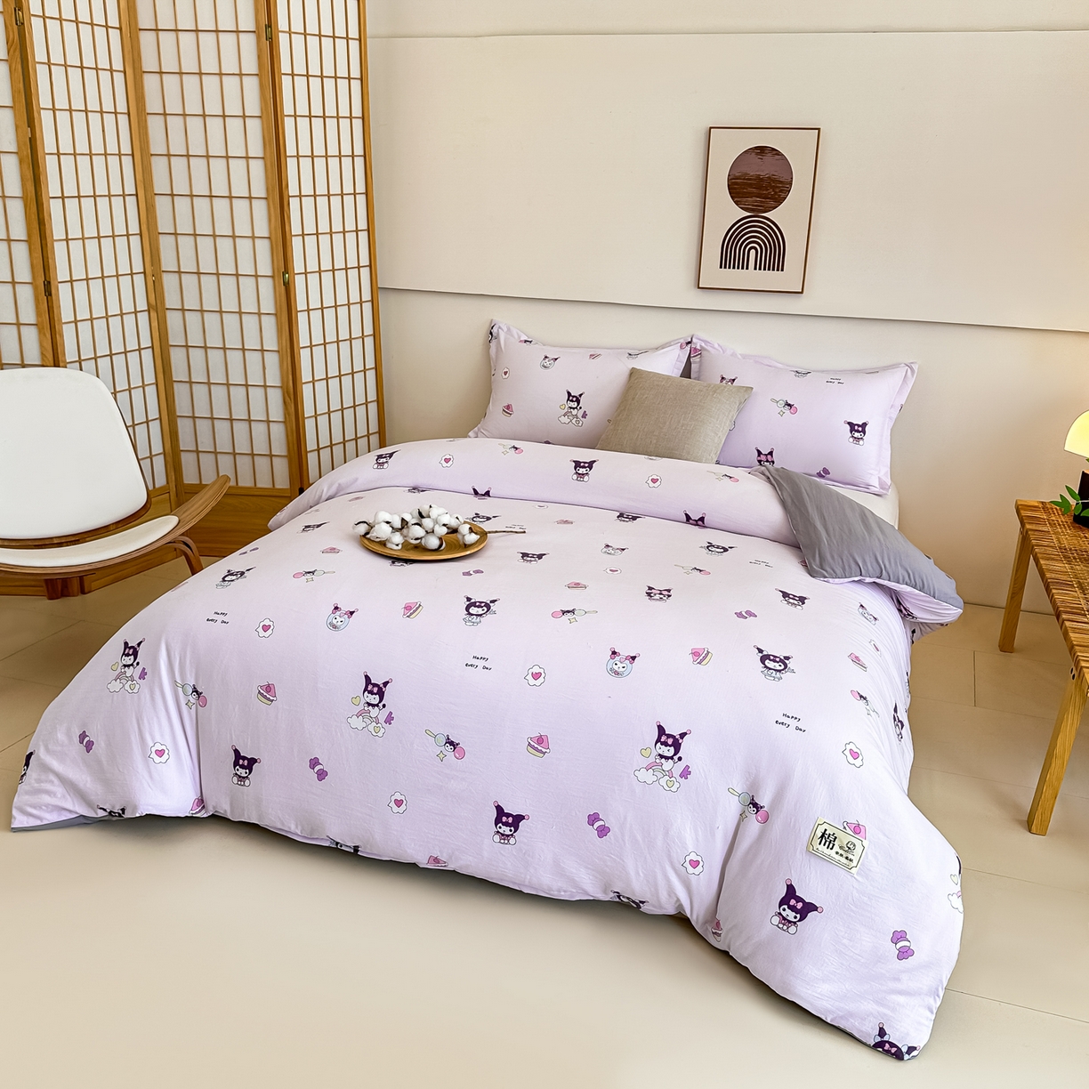 91家纺网 家纺一手货源 找家纺 好欣怡家纺 2026新款A类新疆棉花被可拆洗无印风格子水洗棉棉花被芯冬被学生四季被 紫色库洛