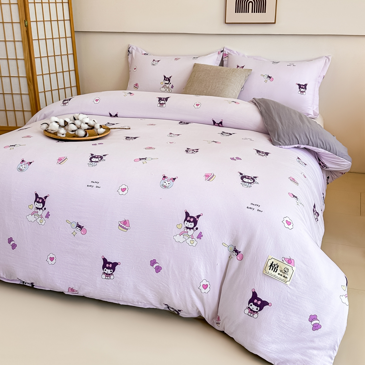 91家纺网 家纺一手货源 找家纺 好欣怡家纺 2026新款A类新疆棉花被可拆洗无印风格子水洗棉棉花被芯冬被学生四季被 紫色库洛