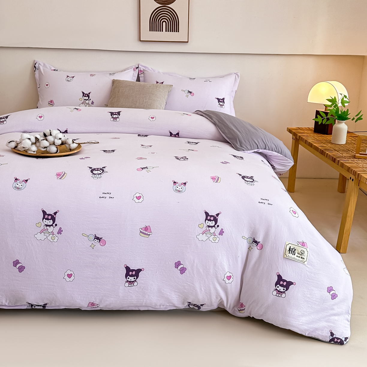 91家纺网 家纺一手货源 找家纺 好欣怡家纺 2026新款A类新疆棉花被可拆洗无印风格子水洗棉棉花被芯冬被学生四季被 紫色库洛