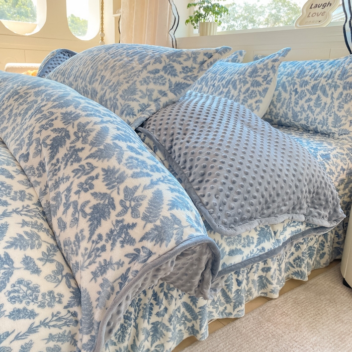 91家纺网 家纺一手货源 找家纺 梦可莱家居 2025秋冬新品豆豆绒床盖大花边四件套兰芝