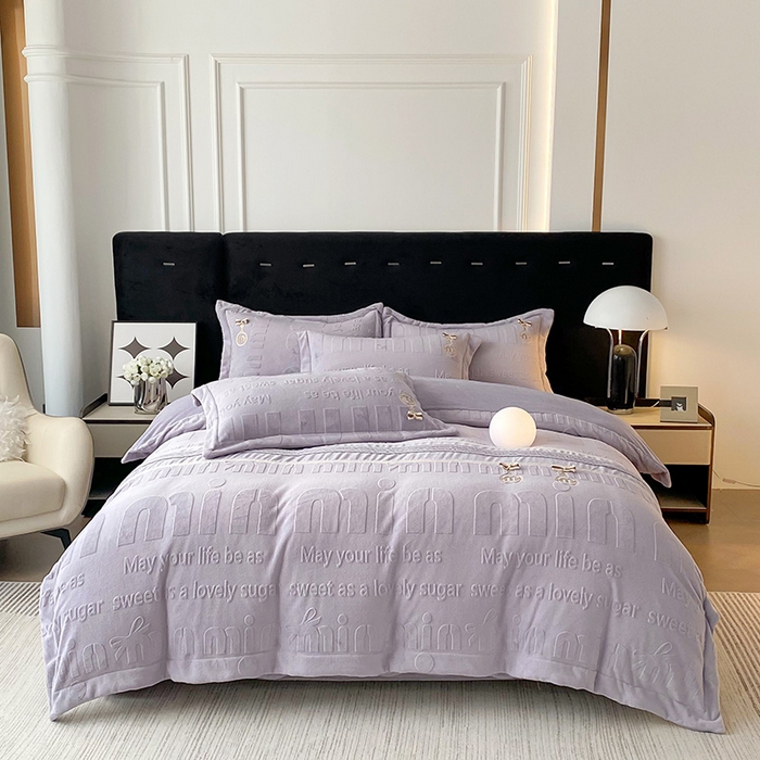 梵克保罗 2025新款法式轻奢全消光牛奶绒雕花打裥刺绣贴布绣MIU四件套-缪斯（带包装） 缪斯-静谧紫