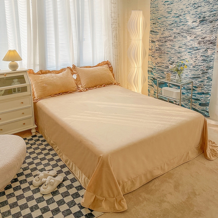 91家纺网 家纺一手货源 找家纺 梵克保罗 2025新款卡通韩版婴儿绒绣花四件套 熊宝贝-咖