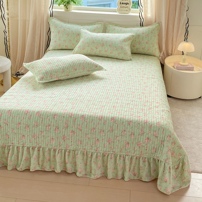 91家纺网 家纺一手货源 找家纺 梦可莱家居 2025秋冬新品豆豆绒床盖大花边四件套梅野