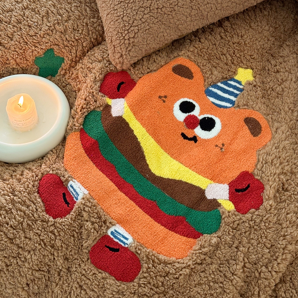 91家纺网 家纺一手货源 找家纺 梓之赫 2025新款小版羊羔绒牛奶绒卡通四件套冬季加厚保暖 汉堡-咖