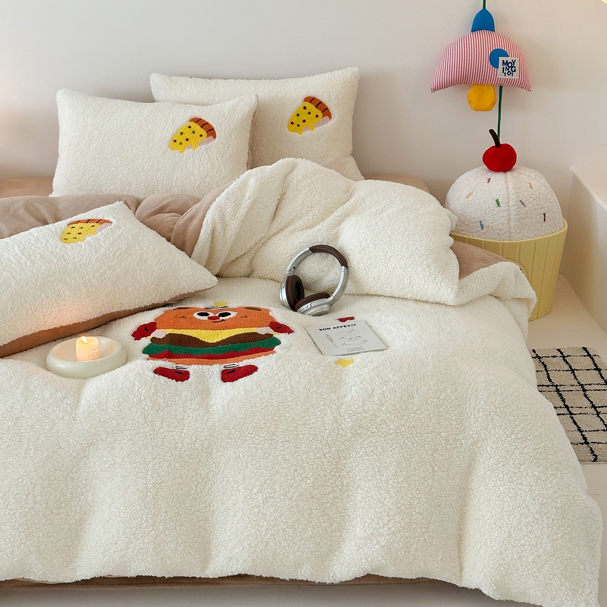 91家纺网 家纺一手货源 找家纺 （总）梓之赫 2025新款小版羊羔绒牛奶绒卡通四件套冬季加厚保暖