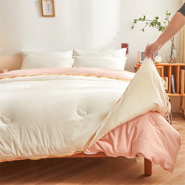 91家纺网 家纺一手货源 找家纺 梵蒂莎 【可检测】2025新款130克拉链子母被子被芯二合一（撞色款） 白色+粉玉