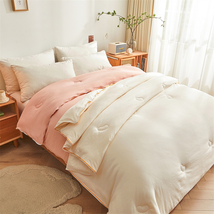 91家纺网 家纺一手货源 找家纺 梵蒂莎 【可检测】2025新款130克拉链子母被子被芯二合一（撞色款） 白色+粉玉