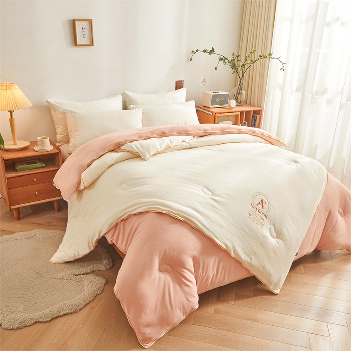 91家纺网 家纺一手货源 找家纺 梵蒂莎 【可检测】2025新款130克拉链子母被子被芯二合一（撞色款） 白色+粉玉