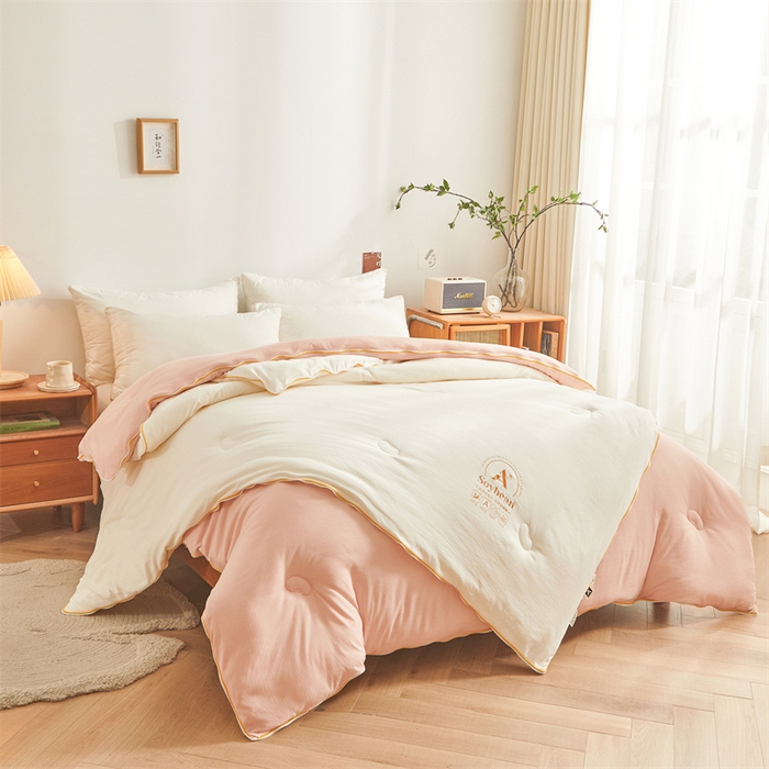 91家纺网 家纺一手货源 找家纺 梵蒂莎 【可检测】2025新款130克拉链子母被子被芯二合一（撞色款） 白色+粉玉