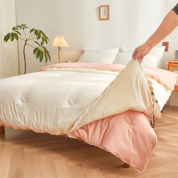 91家纺网 家纺一手货源 找家纺 梵蒂莎 【可检测】2025新款130克拉链子母被子被芯二合一（撞色款） 白色+粉玉