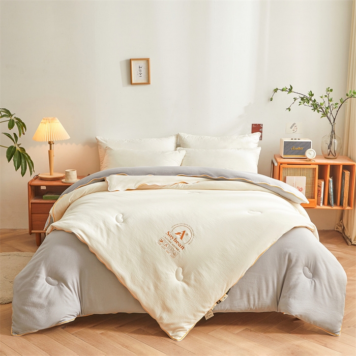 91家纺网 家纺一手货源 找家纺 梵蒂莎 【可检测】2025新款130克拉链子母被子被芯二合一（撞色款） 白色+灰色