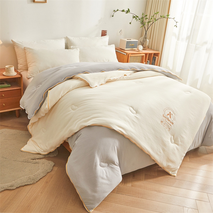 91家纺网 家纺一手货源 找家纺 梵蒂莎 【可检测】2025新款130克拉链子母被子被芯二合一（撞色款） 白色+灰色