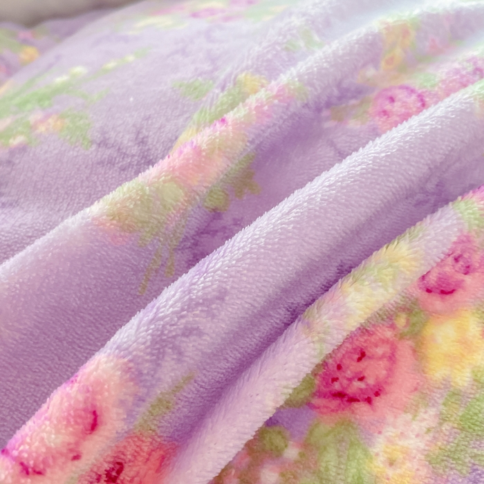 91家纺网 家纺一手货源 找家纺 梦可莱家居 2025秋冬新品豆豆绒床盖大花边四件套紫苏