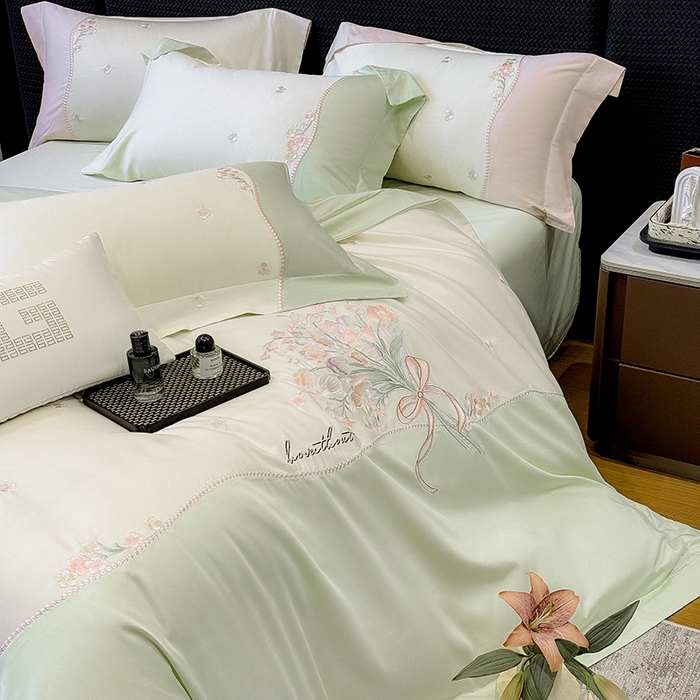 91家纺网 家纺一手货源 找家纺 优悦生活馆 2025新款全棉新疆长绒棉四件套-鸢尾花畔风格二 鸢尾花畔-夏至绿