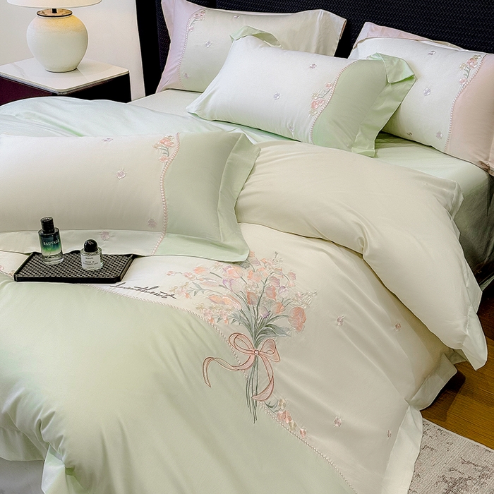 91家纺网 家纺一手货源 找家纺 优悦生活馆 2025新款全棉新疆长绒棉四件套-鸢尾花畔风格二 鸢尾花畔-夏至绿