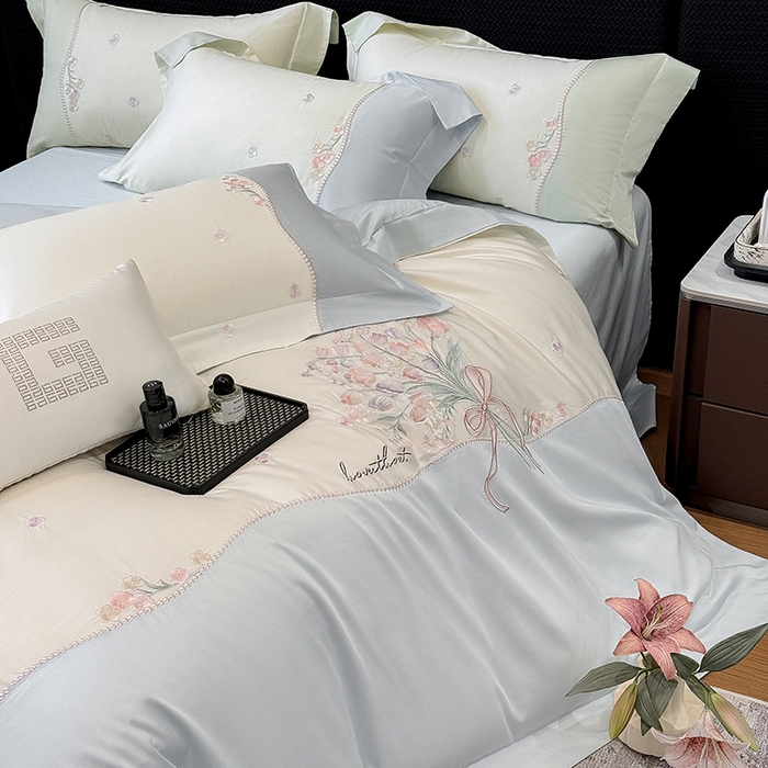 91家纺网 家纺一手货源 找家纺 优悦生活馆 2025新款全棉新疆长绒棉四件套-鸢尾花畔风格二 鸢尾花畔-浅云蓝