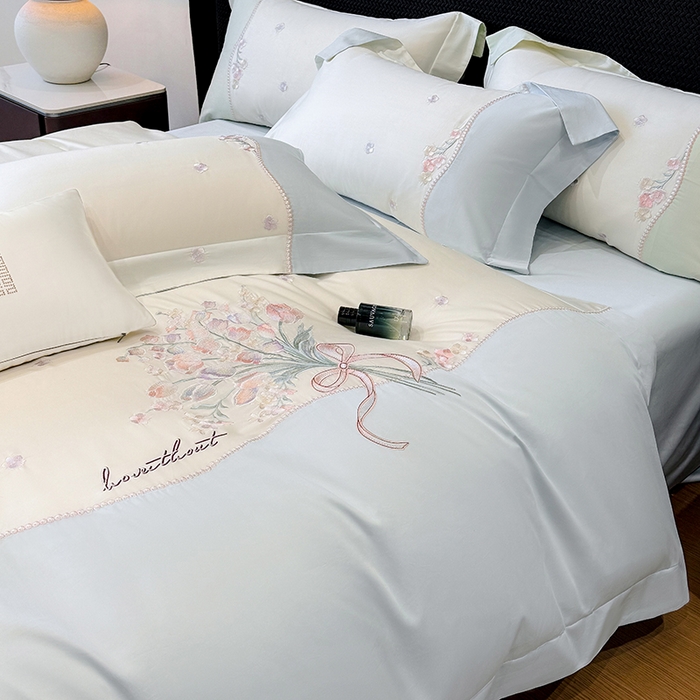 91家纺网 家纺一手货源 找家纺 优悦生活馆 2025新款全棉新疆长绒棉四件套-鸢尾花畔风格二 鸢尾花畔-浅云蓝