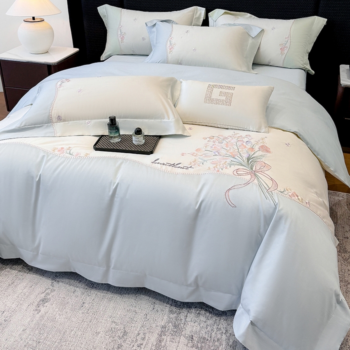 91家纺网 家纺一手货源 找家纺 优悦生活馆 2025新款全棉新疆长绒棉四件套-鸢尾花畔风格二 鸢尾花畔-浅云蓝