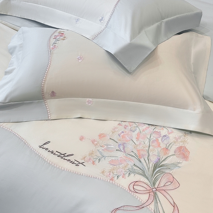 91家纺网 家纺一手货源 找家纺 优悦生活馆 2025新款全棉新疆长绒棉四件套-鸢尾花畔风格二 鸢尾花畔-浅云蓝