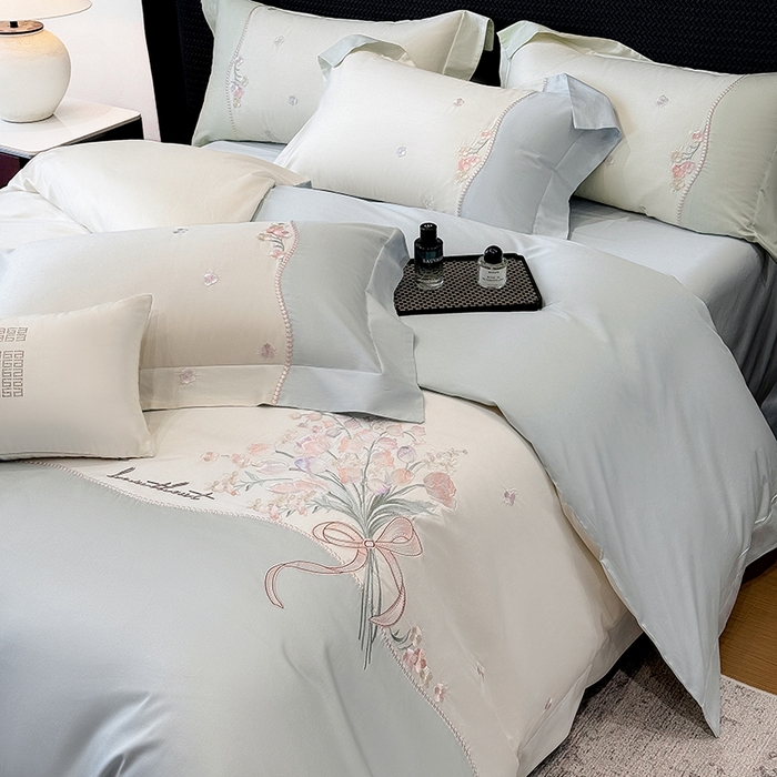 91家纺网 家纺一手货源 找家纺 优悦生活馆 2025新款全棉新疆长绒棉四件套-鸢尾花畔风格二 鸢尾花畔-浅云蓝