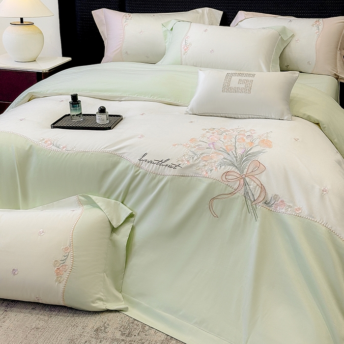 91家纺网 家纺一手货源 找家纺 优悦生活馆 2025新款全棉新疆长绒棉四件套-鸢尾花畔风格二 鸢尾花畔-夏至绿