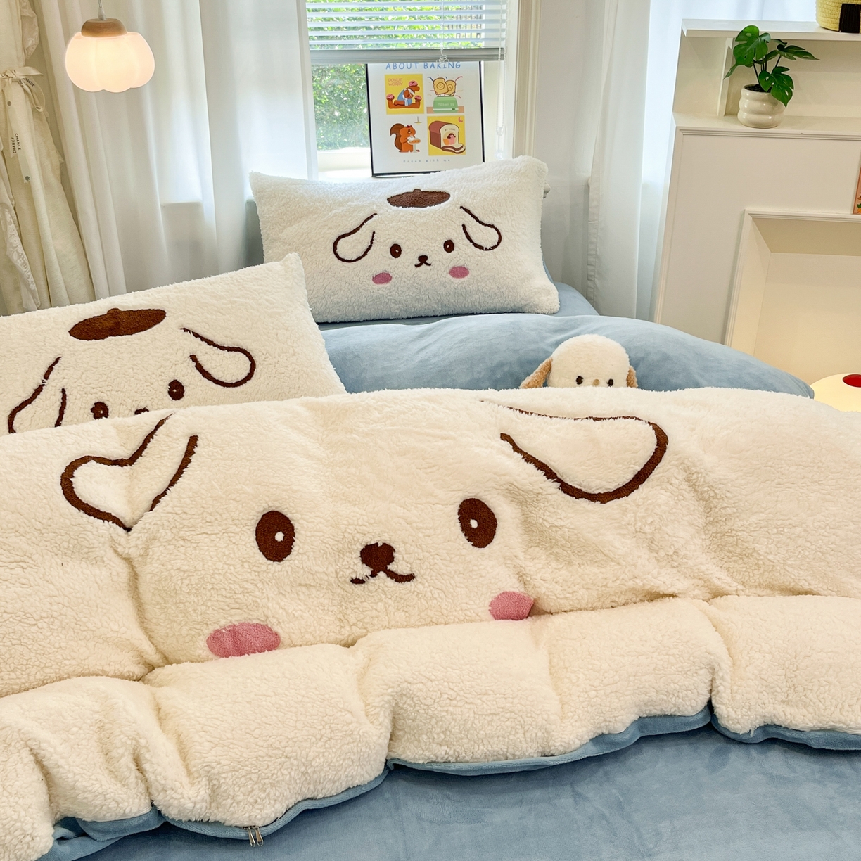 91家纺网 家纺一手货源 找家纺 梓之赫 2025新款大版羊羔绒牛奶绒卡通四件套冬季加厚保暖 晚安狗-白蓝