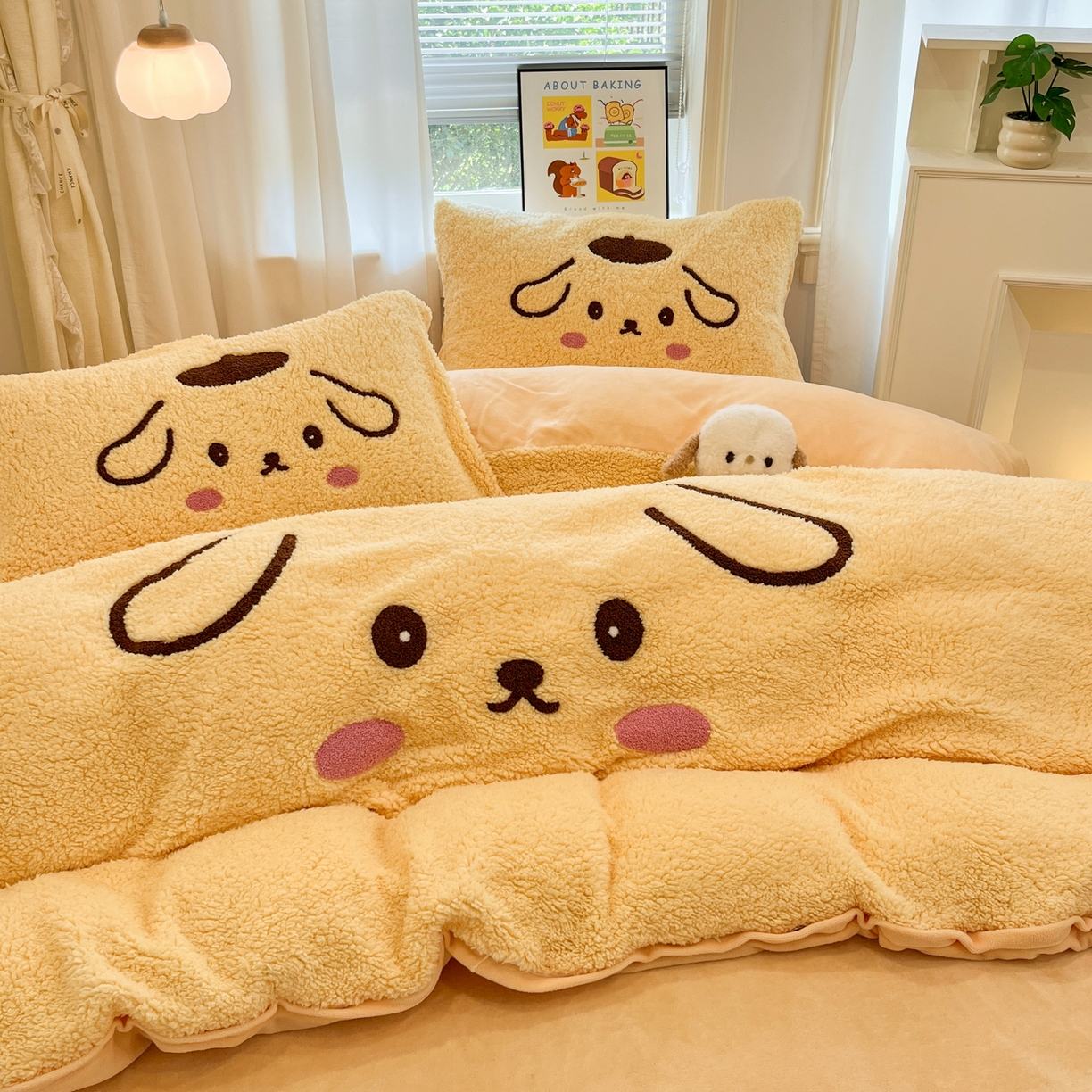 91家纺网 家纺一手货源 找家纺 梓之赫 2025新款大版羊羔绒牛奶绒卡通四件套冬季加厚保暖 晚安狗-黄