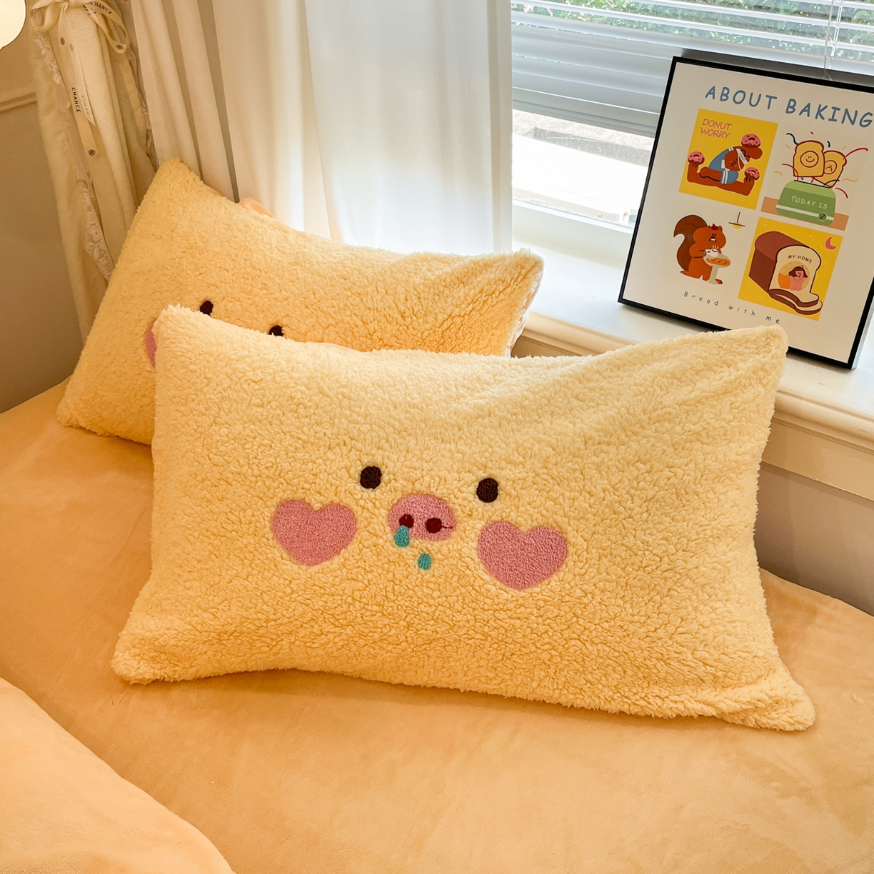 91家纺网 家纺一手货源 找家纺 梓之赫 2025新款大版羊羔绒牛奶绒卡通四件套冬季加厚保暖 爱心猪猪-黄