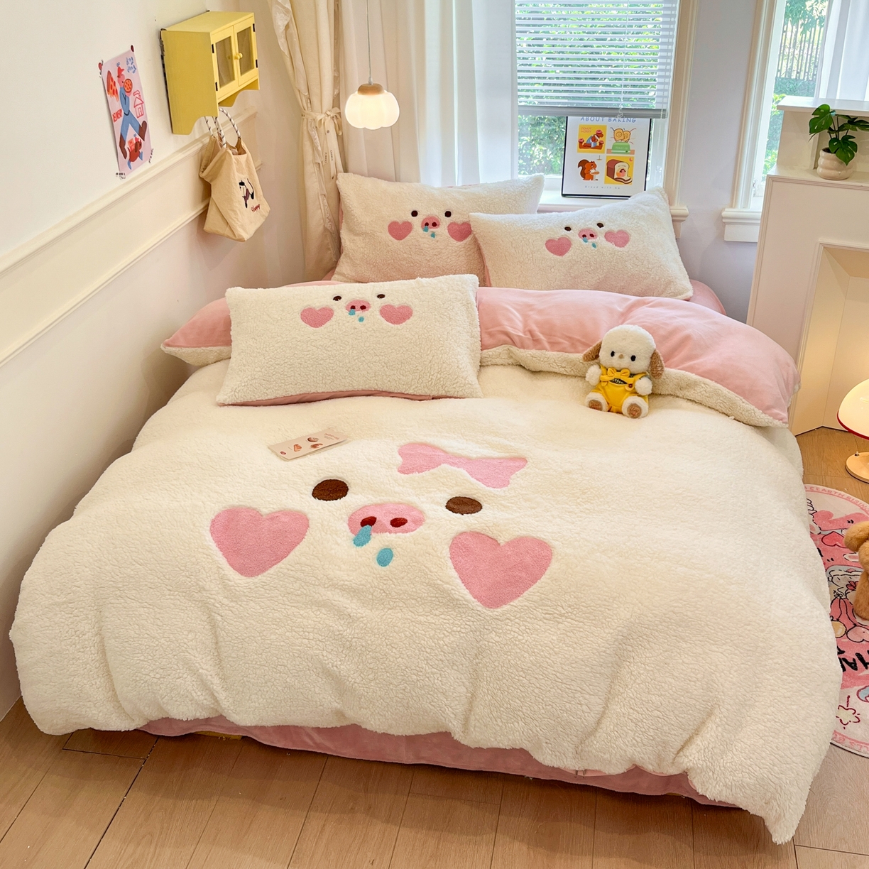 91家纺网 家纺一手货源 找家纺 （总）梓之赫 2025新款大版羊羔绒牛奶绒卡通四件套冬季加厚保暖