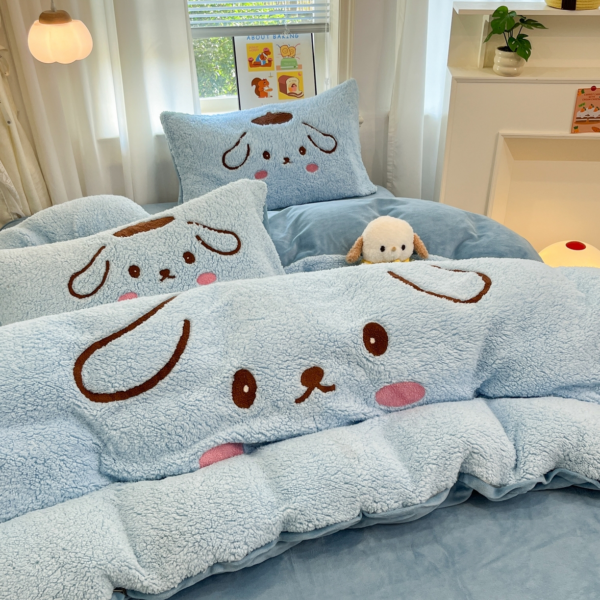 91家纺网 家纺一手货源 找家纺 梓之赫 2025新款大版羊羔绒牛奶绒卡通四件套冬季加厚保暖 晚安狗-蓝