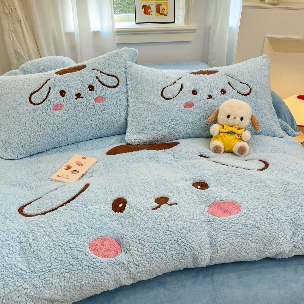 91家纺网 家纺一手货源 找家纺 梓之赫 2025新款大版羊羔绒牛奶绒卡通四件套冬季加厚保暖 晚安狗-蓝