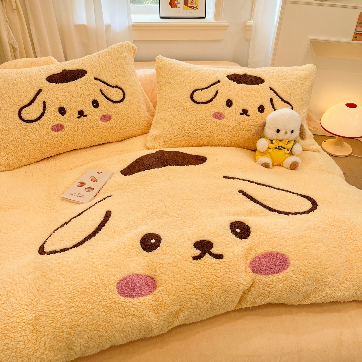 91家纺网 家纺一手货源 找家纺 梓之赫 2025新款大版羊羔绒牛奶绒卡通四件套冬季加厚保暖 晚安狗-黄