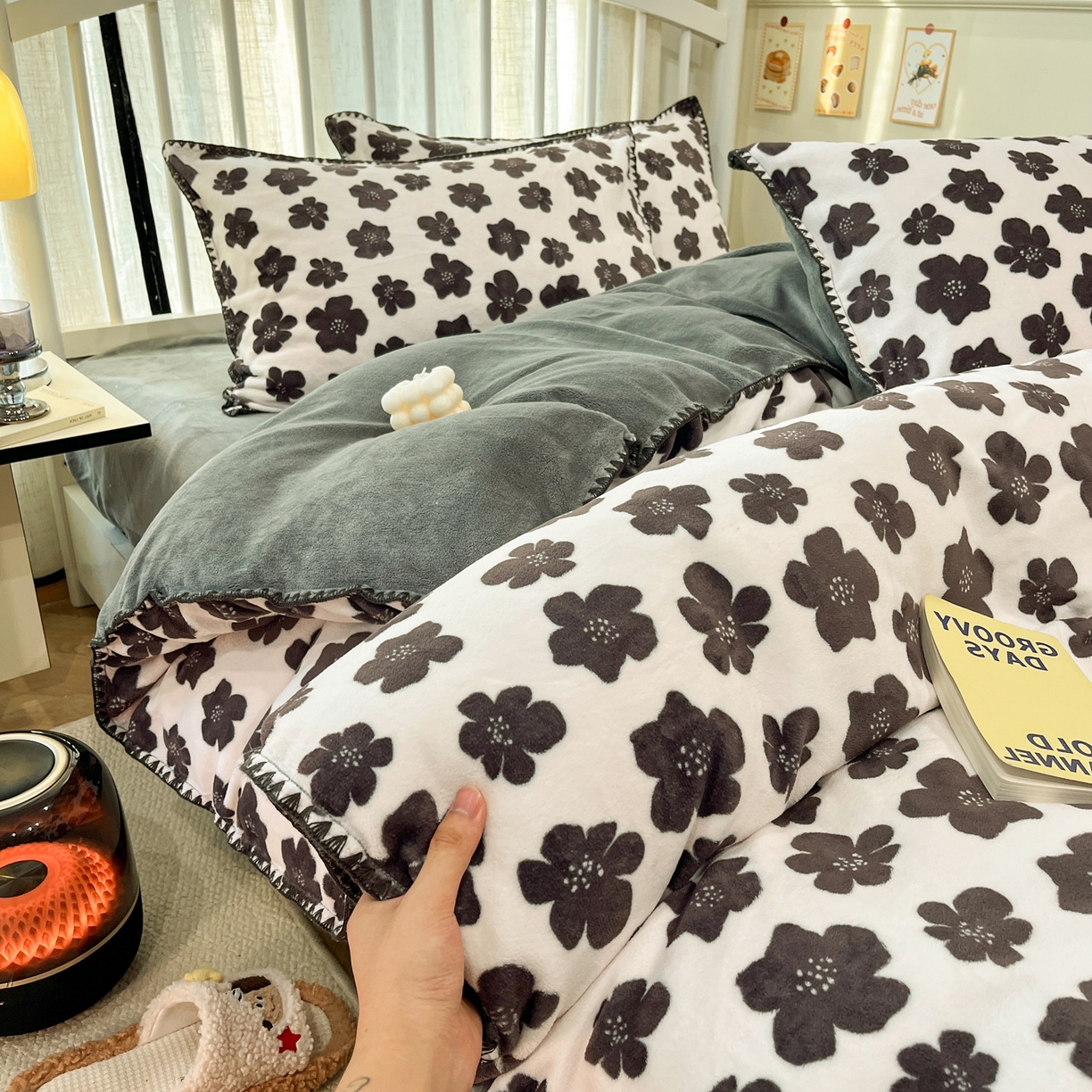 91家纺网 家纺一手货源 找家纺 雅居纺家纺 2025新款贝壳边牛奶绒四件套 贝壳边 春风十里-灰