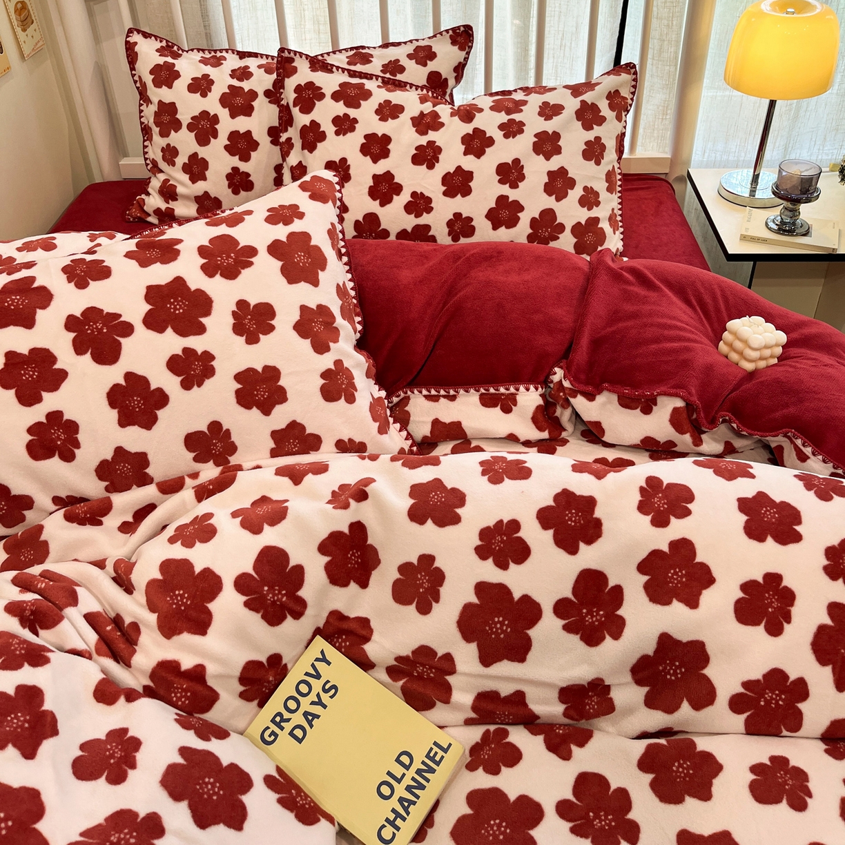 91家纺网 家纺一手货源 找家纺 雅居纺家纺 2025新款贝壳边牛奶绒四件套 贝壳边 春风十里-红