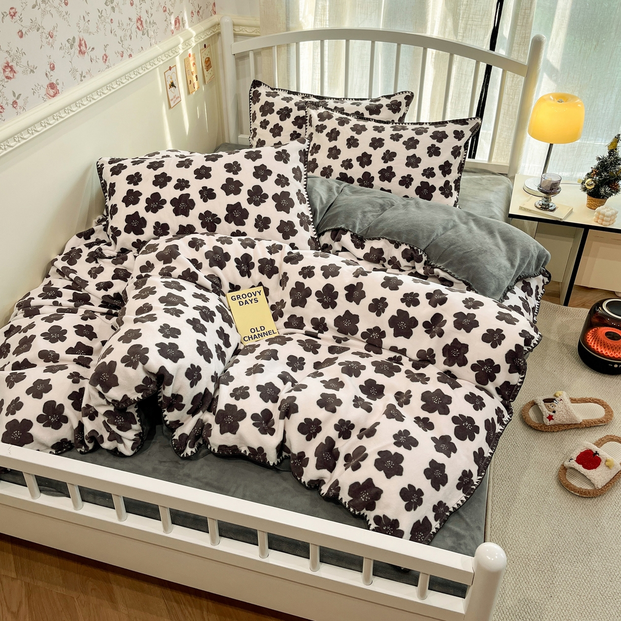 91家纺网 家纺一手货源 找家纺 雅居纺家纺 2025新款贝壳边牛奶绒四件套 贝壳边 春风十里-灰