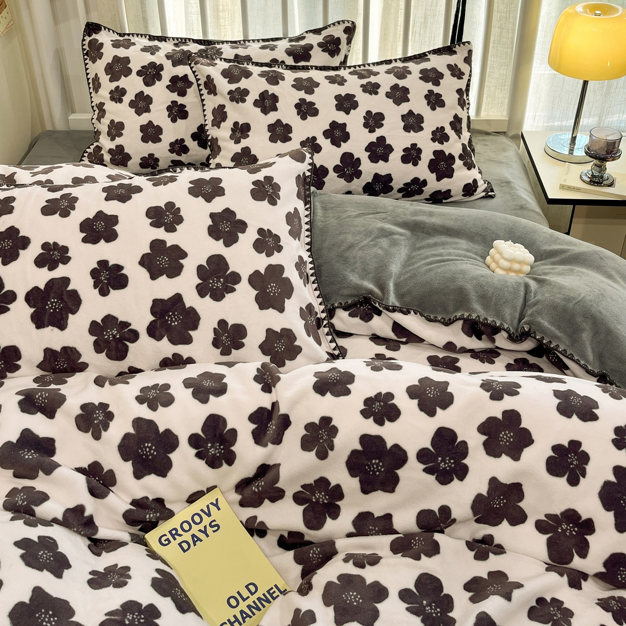 91家纺网 家纺一手货源 找家纺 雅居纺家纺 2025新款贝壳边牛奶绒四件套 贝壳边 春风十里-灰