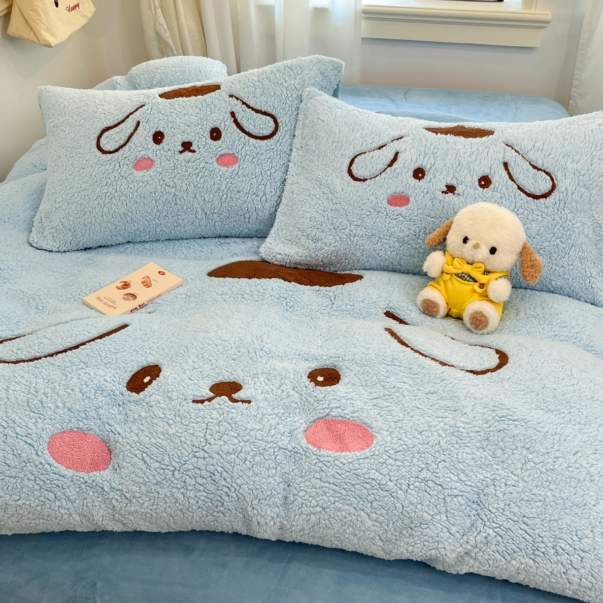 91家纺网 家纺一手货源 找家纺 梓之赫 2025新款大版羊羔绒牛奶绒卡通四件套冬季加厚保暖 晚安狗-蓝