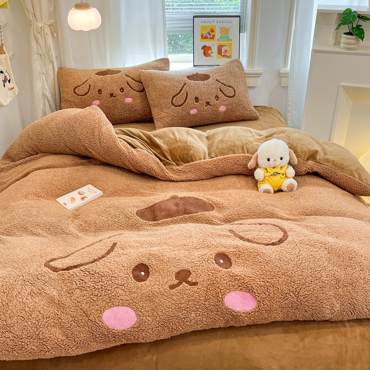 梓之赫 2025新款大版羊羔绒牛奶绒卡通四件套冬季加厚保暖 晚安狗-咖