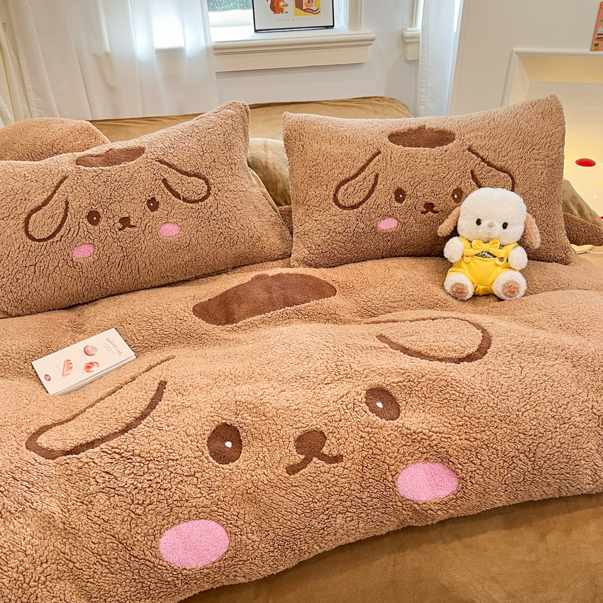 91家纺网 家纺一手货源 找家纺 梓之赫 2025新款大版羊羔绒牛奶绒卡通四件套冬季加厚保暖 晚安狗-咖