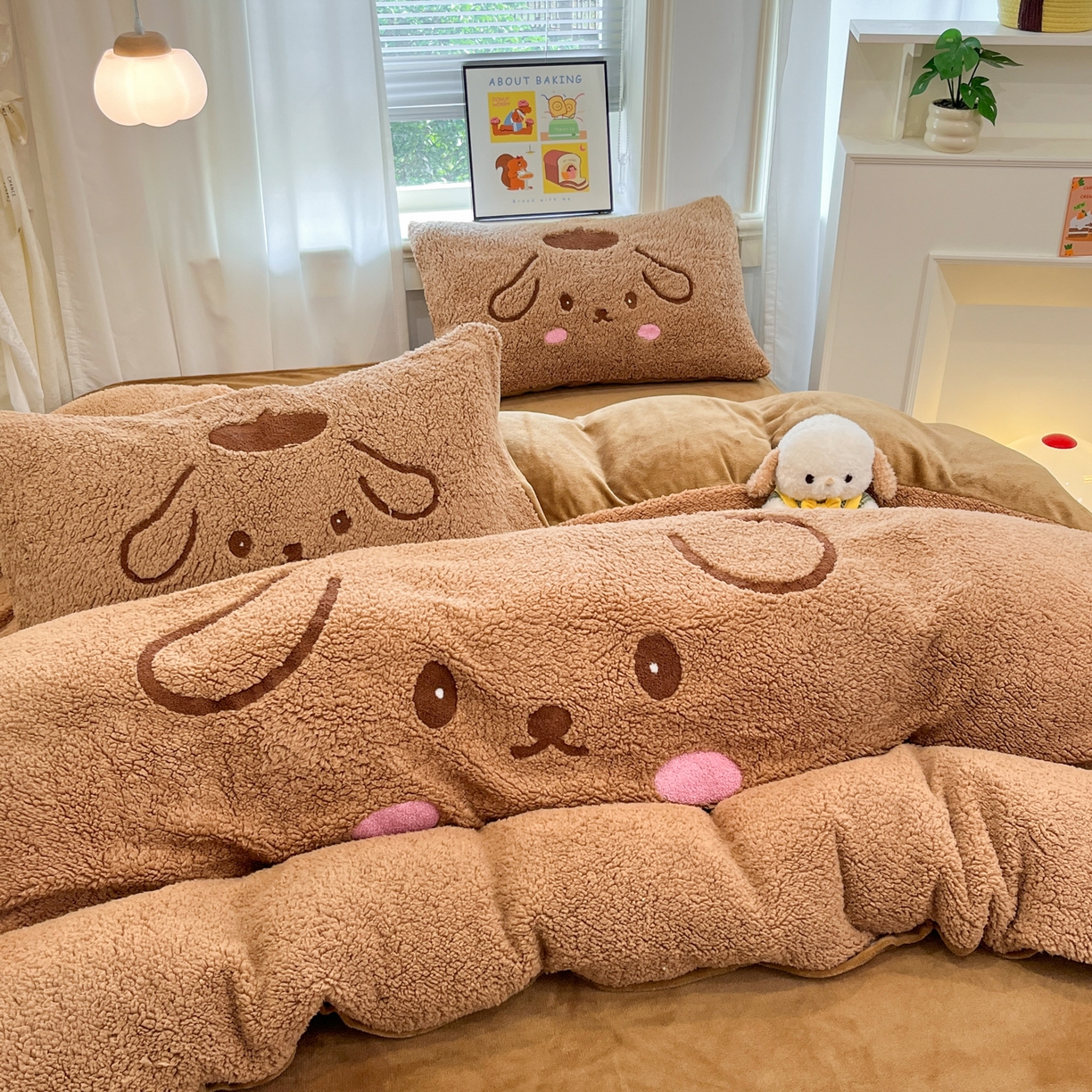 91家纺网 家纺一手货源 找家纺 梓之赫 2025新款大版羊羔绒牛奶绒卡通四件套冬季加厚保暖 晚安狗-咖