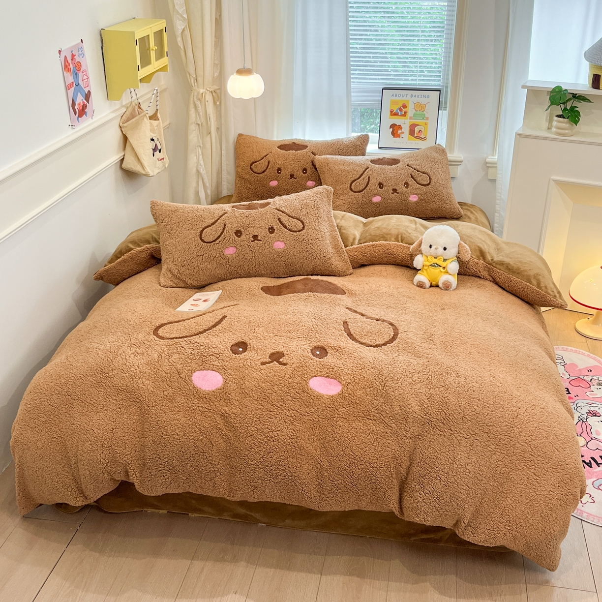 91家纺网 家纺一手货源 找家纺 梓之赫 2025新款大版羊羔绒牛奶绒卡通四件套冬季加厚保暖 晚安狗-咖