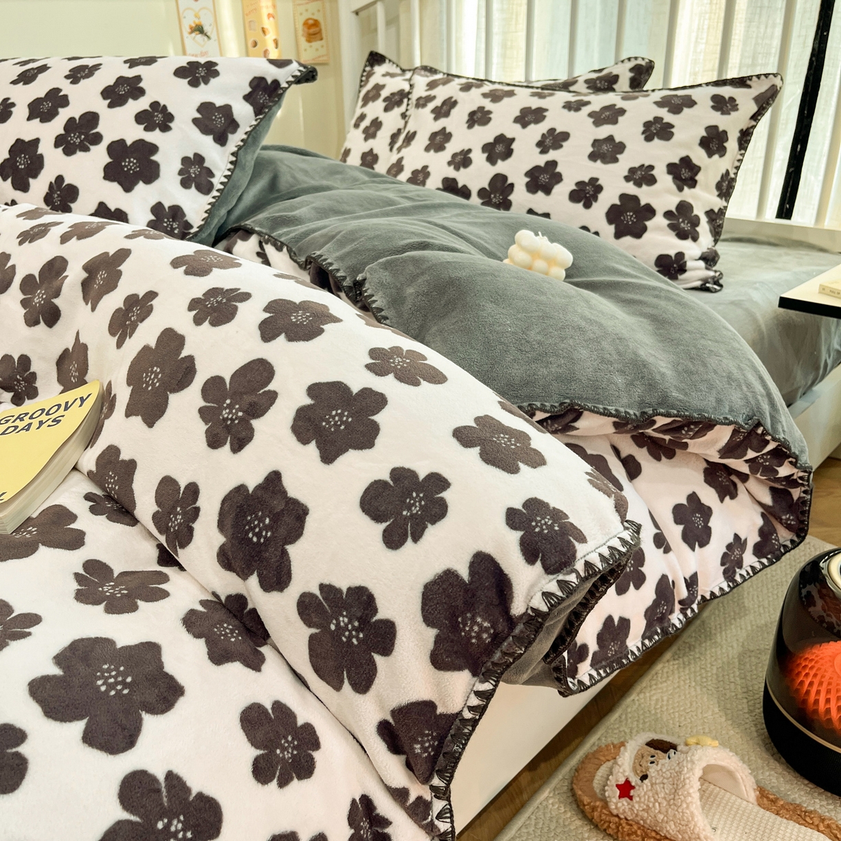 91家纺网 家纺一手货源 找家纺 雅居纺家纺 2025新款贝壳边牛奶绒四件套 贝壳边 春风十里-灰