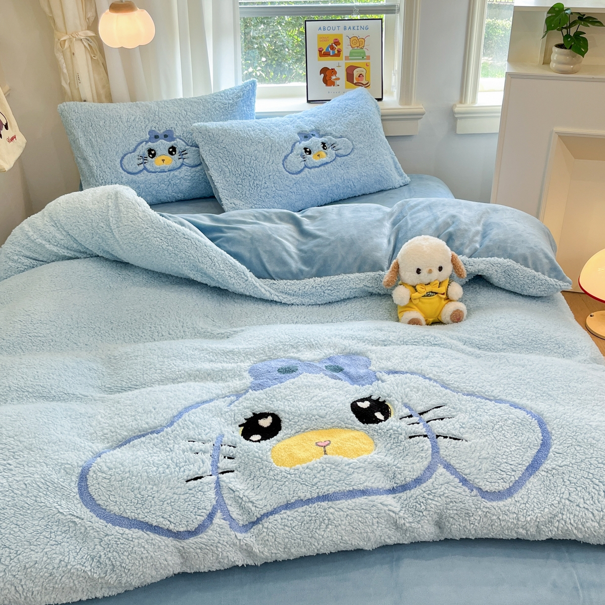 91家纺网 家纺一手货源 找家纺 梓之赫 2025新款大版羊羔绒牛奶绒卡通四件套冬季加厚保暖 大耳鼠狗-蓝